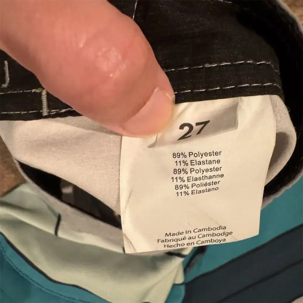 O'Neill Men's Hyperfreak Board Shorts Swim Trunks Gray Teal Stripe Size 27 FLAWS